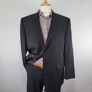 Chaps Men's Sport Coat Blazer Two Button Solid‎ BlackTwill Wool Size 44R